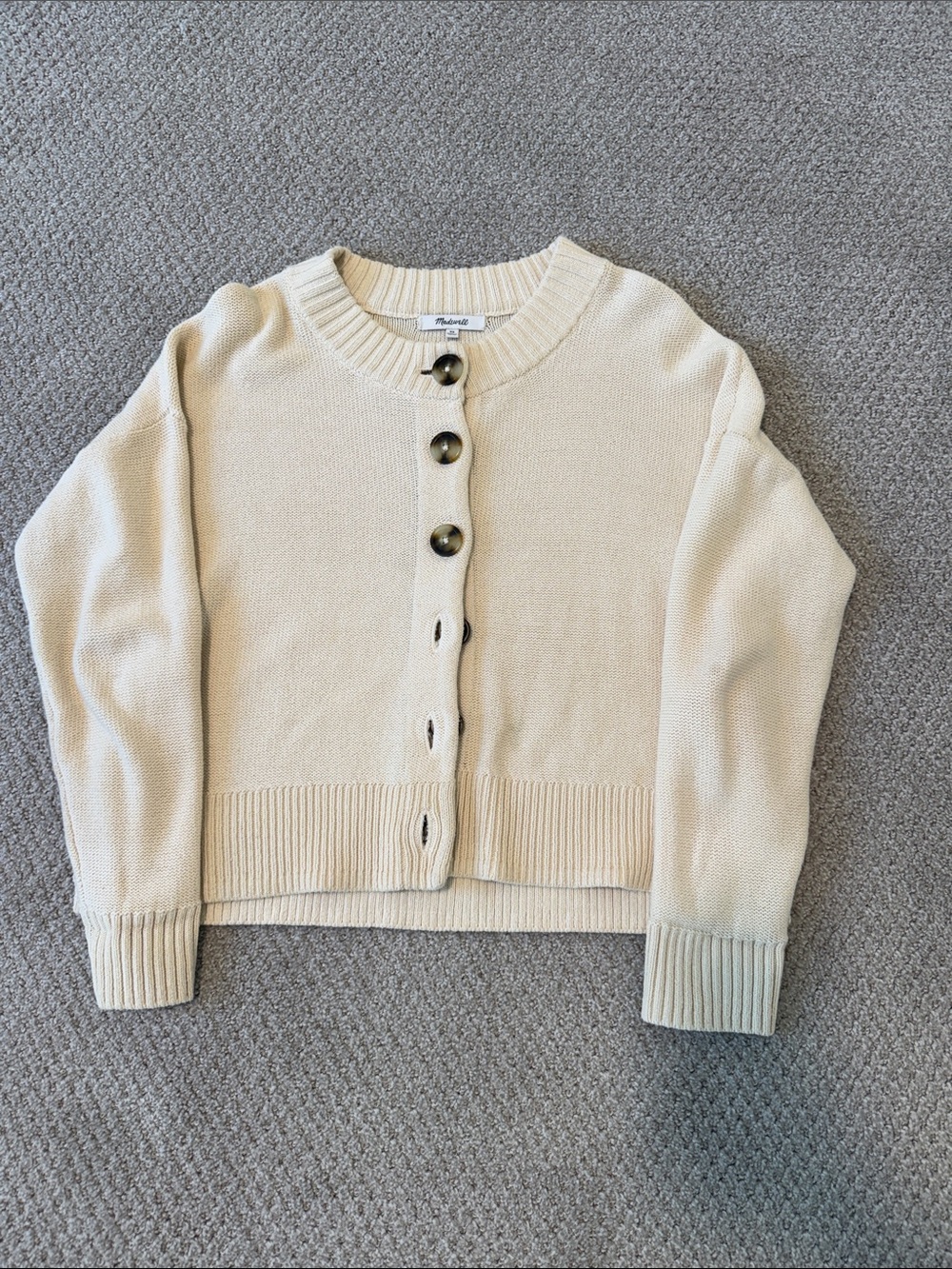 Madewell Ivory Button-Front Cropped Knit Cardigan